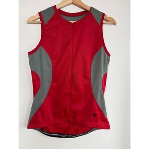 Specialized Sleeveless Cycling Jersey Medium Half Zip Pockets Womens Red‎ Grey
